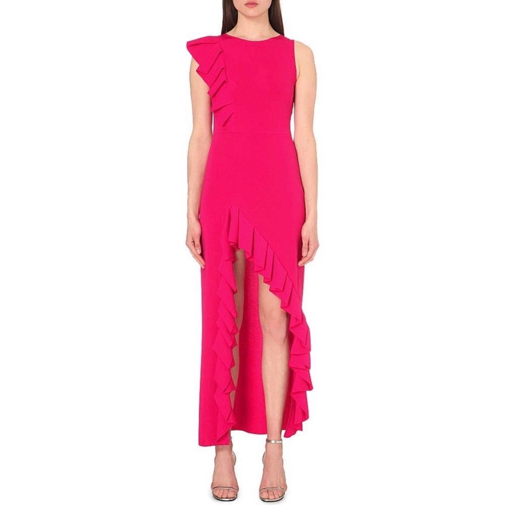 Maje Romana Fushia Ruffle maxi dress Fuscha Pink
